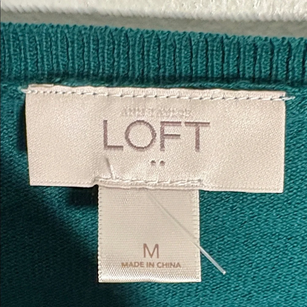 LOFT Women's Deep Green cotton Cardigan Sweater M - Picture 2 of 3